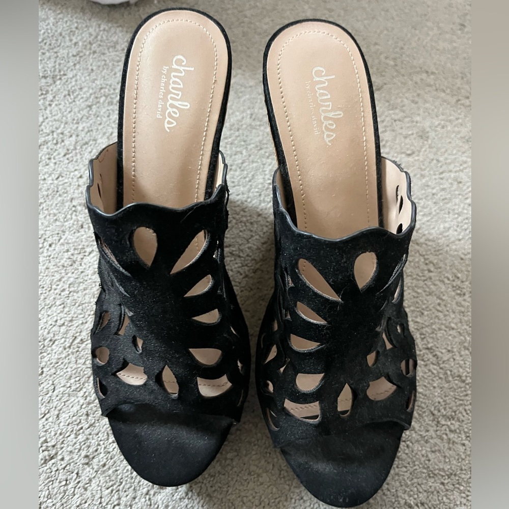 Charles David Black Wedge Sandals